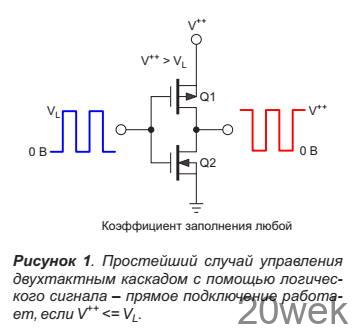 Управление КМОП двухтактными каскадами с помощью логических сигналов, связи по переменному току и заземленных затворов