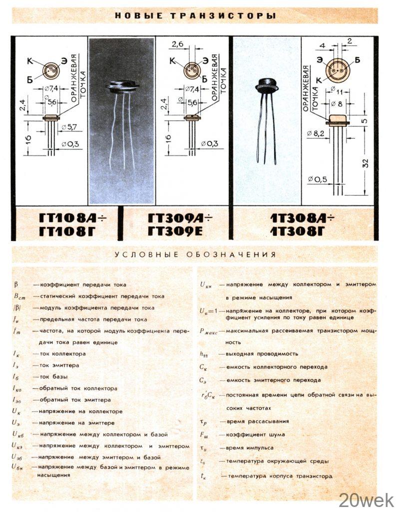 Транзисторы ГТ108А — ГТ108Г, ГТ309А—ГТ309Е, Т308А— 1Т308Г, 1ТЗОЗА— 1ТЗОЗЕ, 2Т301—2Т301Ж, П504-П505А
